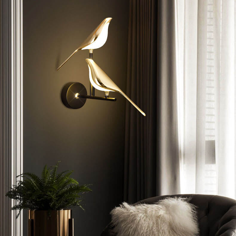 Modern Creative Bird 1/2 Light LED Rotatable Wall Lamp in Gold or Black