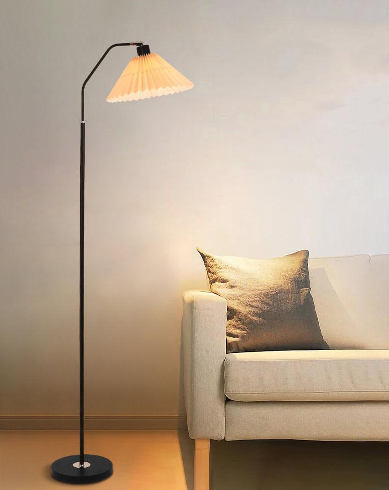 Minimalistic 1-light floor lamp with folded fabric shade