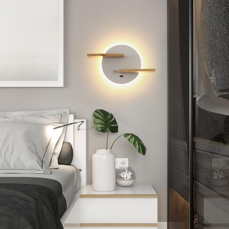 Taavita 1-Light Flat Round LED Wall Lamp with USB Connection and Switch