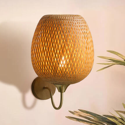 Taavita handwoven round wall lamp made of bamboo with 1 light lampshade