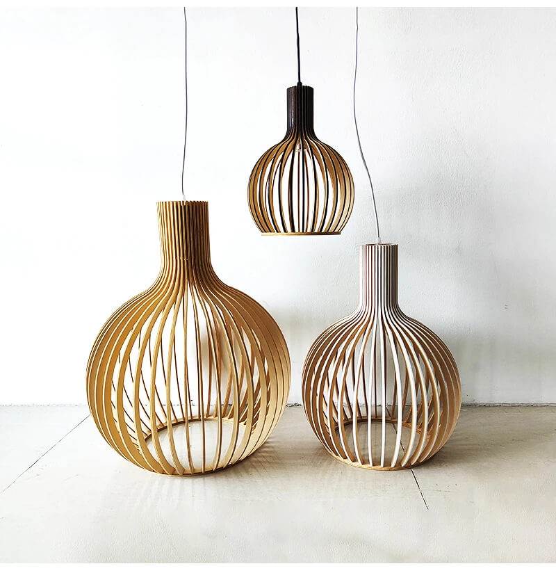 Modern Wooden Bird Cage Pendant Lights - Taavita Lamp Black/White/Original Wood Hanging Light