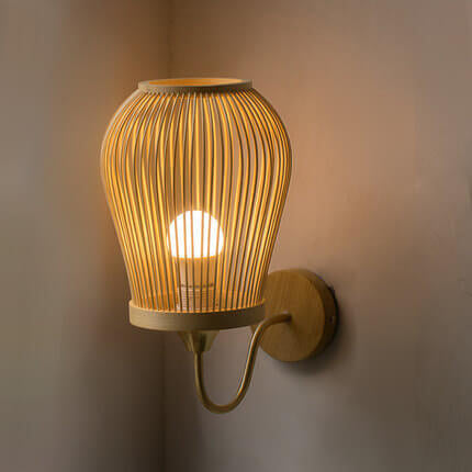 Taavita handwoven round wall lamp made of bamboo with 1 light lampshade