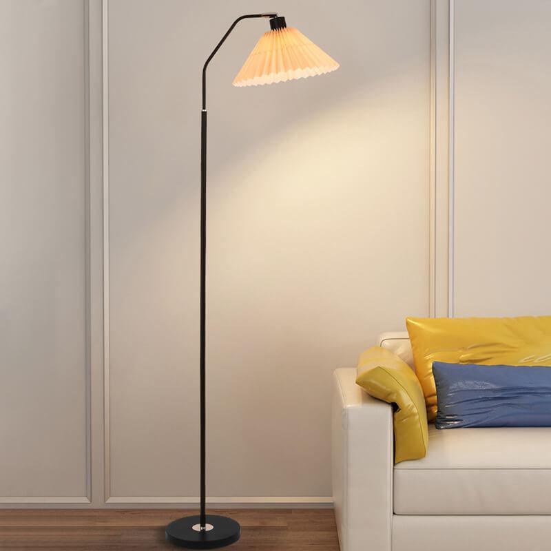 Minimalistic 1-light floor lamp with folded fabric shade