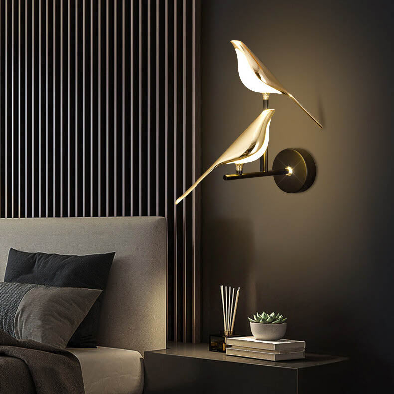 Modern Creative Bird 1/2 Light LED Rotatable Wall Lamp in Gold or Black