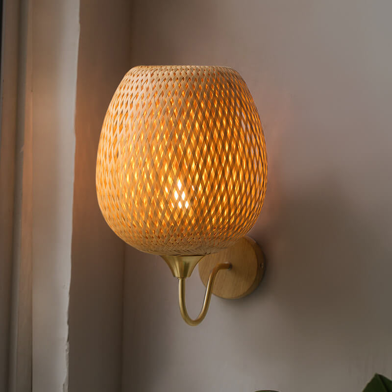 Taavita handwoven round wall lamp made of bamboo with 1 light lampshade