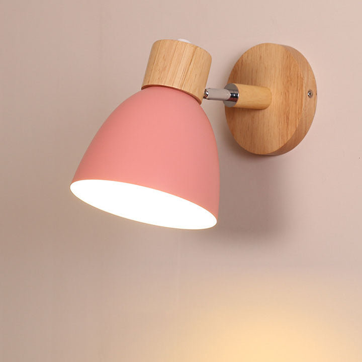 Modern, minimalist, monochrome Macaron iron wall lamp with 1 wooden light