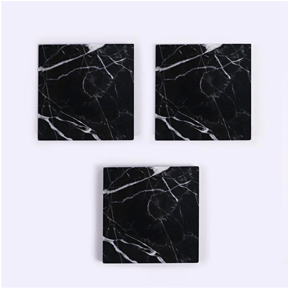 3 Pcs Square Marble Coaster Table Wine Cup Modern Coaster by Taavita