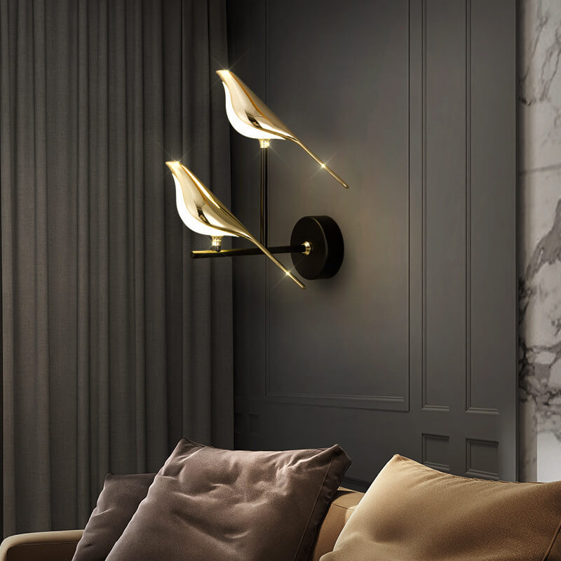 Modern Creative Bird 1/2 Light LED Rotatable Wall Lamp in Gold or Black