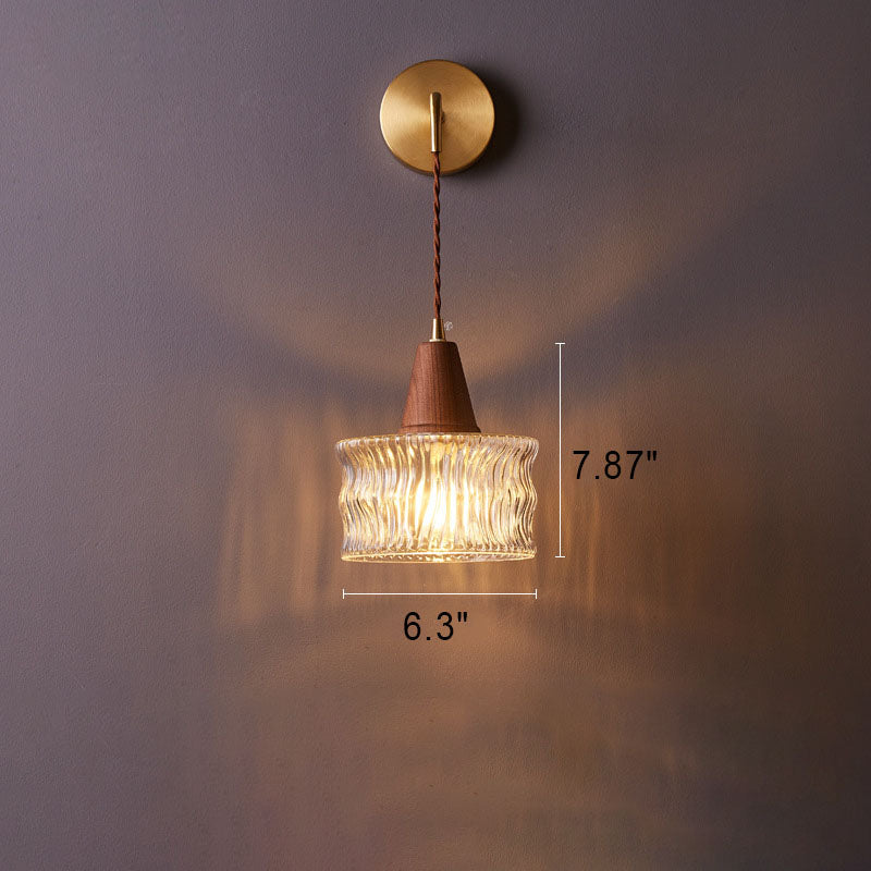 Taavita Walnut Glass Copper Cylinder 1 Light Wall Lamp