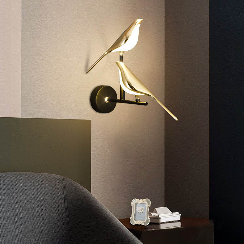 Modern Creative Bird 1/2 Light LED Rotatable Wall Lamp in Gold or Black