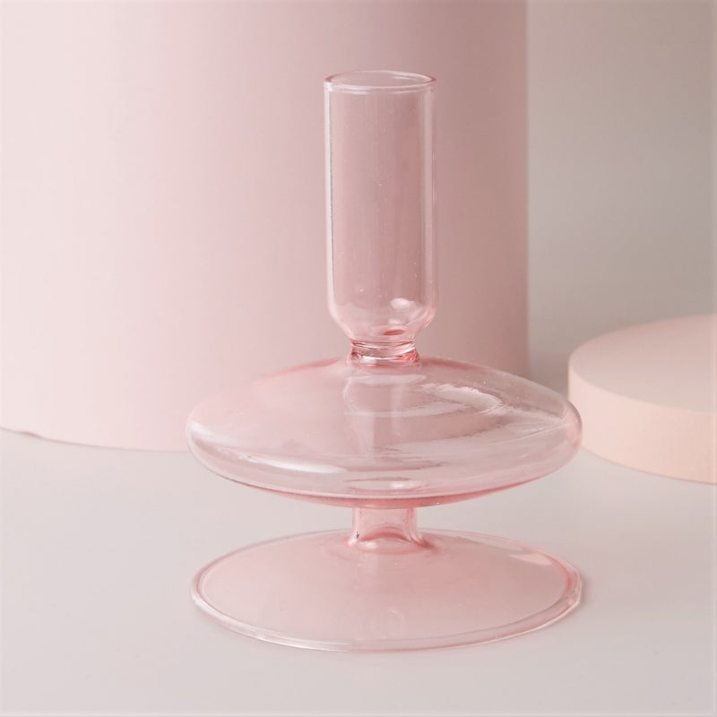 Taavita Pink Handblown Glass Taper Candle Holder & Vases