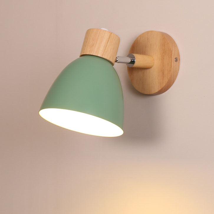 Modern, minimalist, monochrome Macaron iron wall lamp with 1 wooden light