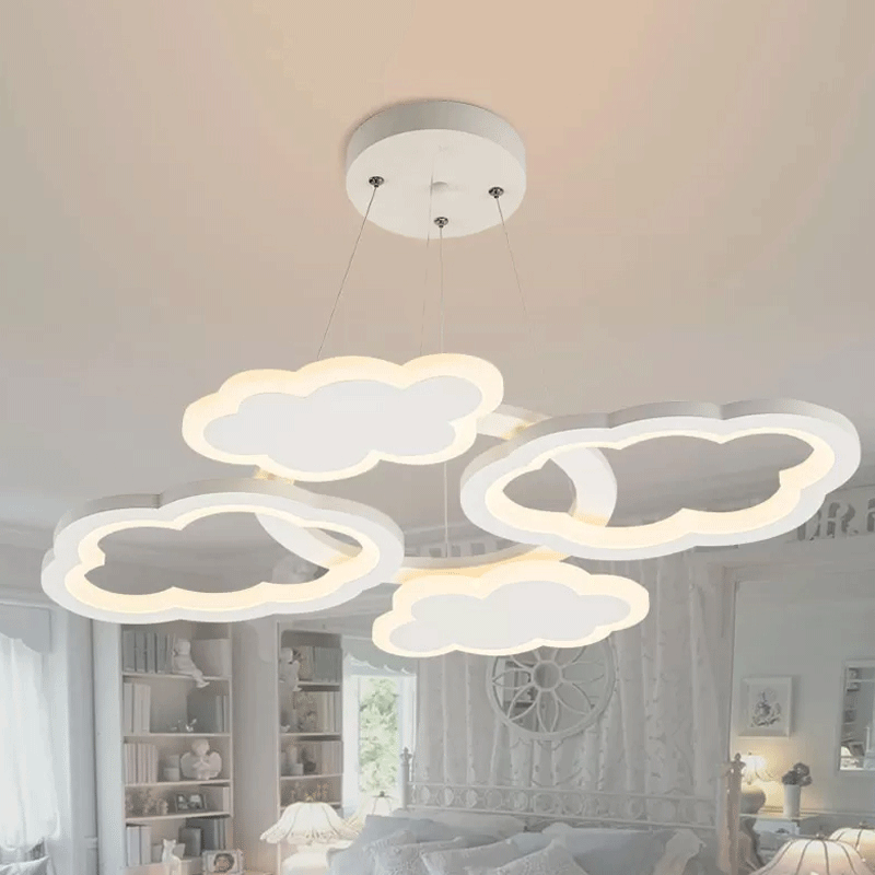 Cloud Ceiling Pendant Light Nordic Acrylic LED White Chandelier Lamp for Bedroom, Warm/White Light White White Clearhalo 'Ceiling Lights' 'Chandeliers' Lighting' options 2