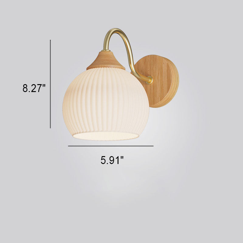 Taavita Striped Glass Wall Lamp made of Round Wood, 1-Light