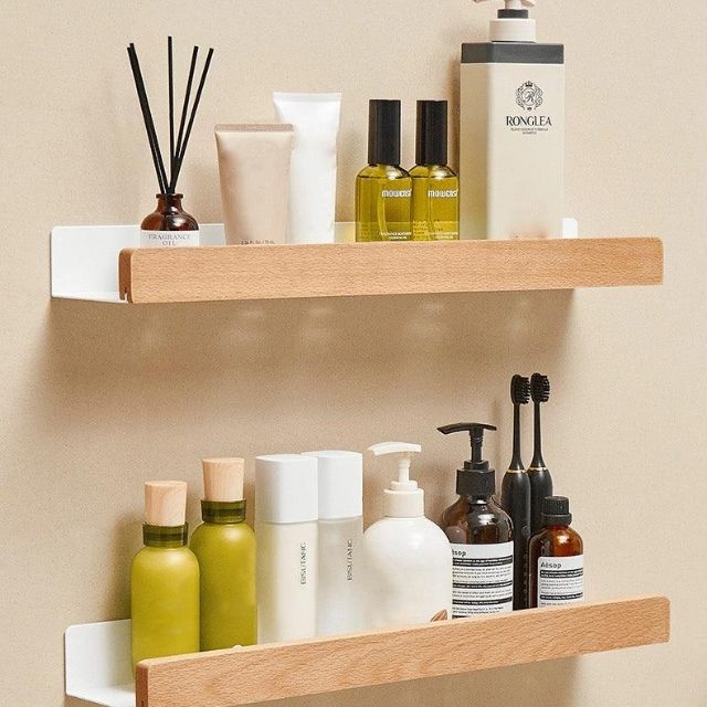 Taavita - Rustic Wooden Bathroom Shelf without Drilling for Elegant Storage