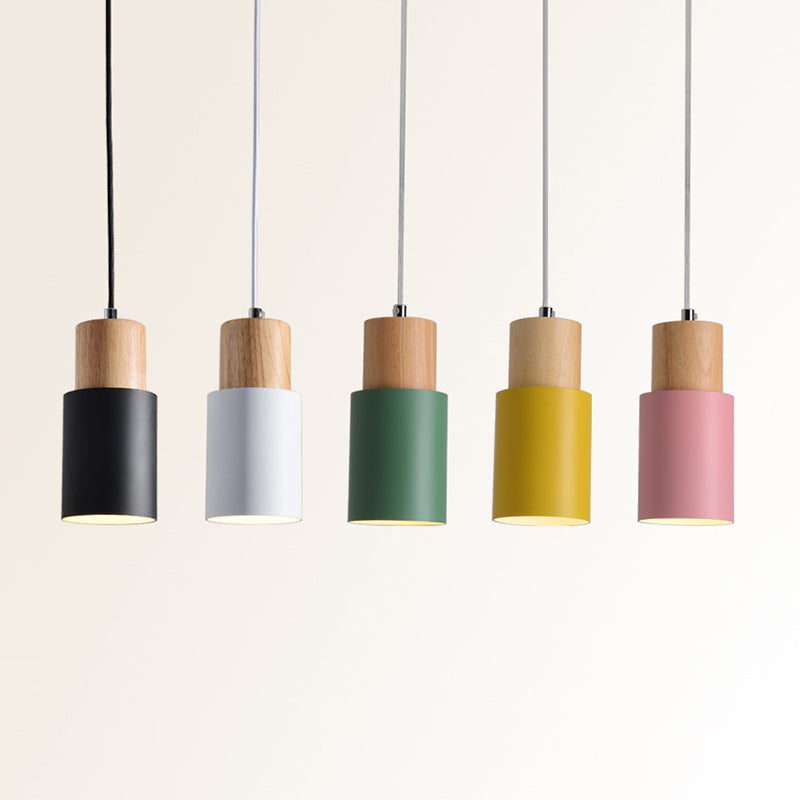 Taavita Pendant Light Minimalist Metal 1-Light Suspension Lighting with Wooden Top - Modern Design in Black, White, Pink, Yellow, Green, with Round Canopy and 78.5" Chain/Cable Length