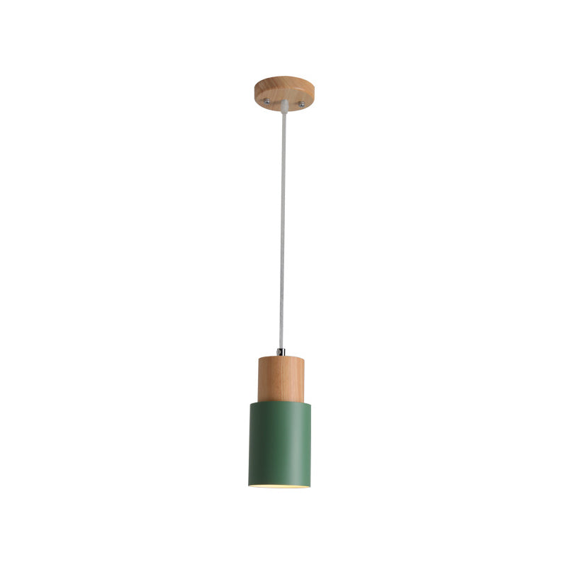 Taavita Pendant Light Minimalist Metal 1-Light Suspension Lighting with Wooden Top - Modern Design in Black, White, Pink, Yellow, Green, with Round Canopy and 78.5" Chain/Cable Length