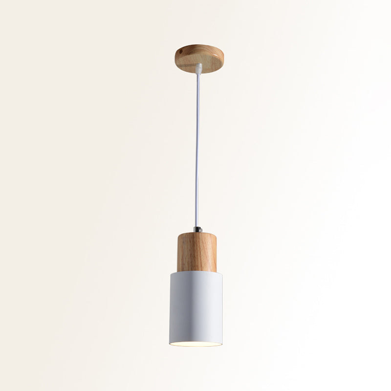 Taavita Pendant Light Minimalist Metal 1-Light Suspension Lighting with Wooden Top - Modern Design in Black, White, Pink, Yellow, Green, with Round Canopy and 78.5" Chain/Cable Length