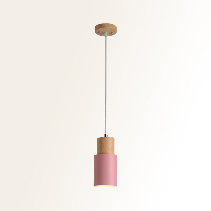 Tubular Ceiling Pendant Minimalist Metal 1-Light Suspension Lighting Fixture with Wood Top White Clearhalo 'Ceiling Lights' 'Modern Pendants' 'Modern' 'Pendant Lights' 'Pendants' Lighting' 2011185