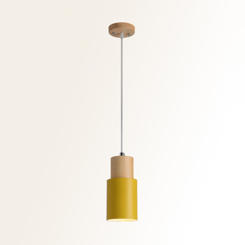 Tubular Ceiling Pendant Minimalist Metal 1-Light Suspension Lighting Fixture with Wood Top Green Clearhalo 'Ceiling Lights' 'Modern Pendants' 'Modern' 'Pendant Lights' 'Pendants' Lighting' 2011183