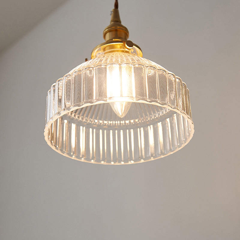 Taavita Rustic Barn Shadow Pendant Lamp 1 Light Clear Ribbed Glass Ceiling Suspension Light