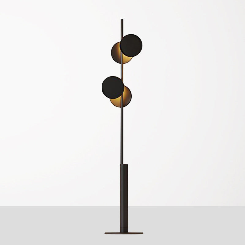 Modern Simple Circular Standing Light Metal 2 Heads Living Room Floor Reading Lamp in Black