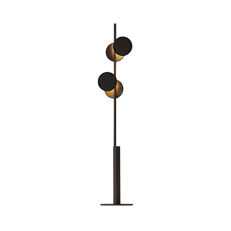 Modern Simple Circular Standing Light Metal 2 Heads Living Room Floor Reading Lamp in Black