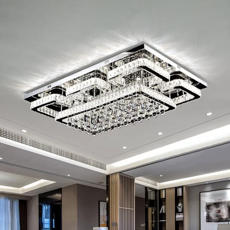 39.5"/47" W Rectangle Crystal Flush Mount Modernism Living Room LED Ceiling Light in Stainless Steel, Warm/White/Natural Light Clearhalo 'Ceiling Lights' 'Close To Ceiling Lights' 'Close to ceiling' 'Flush mount' Lighting' 2015690