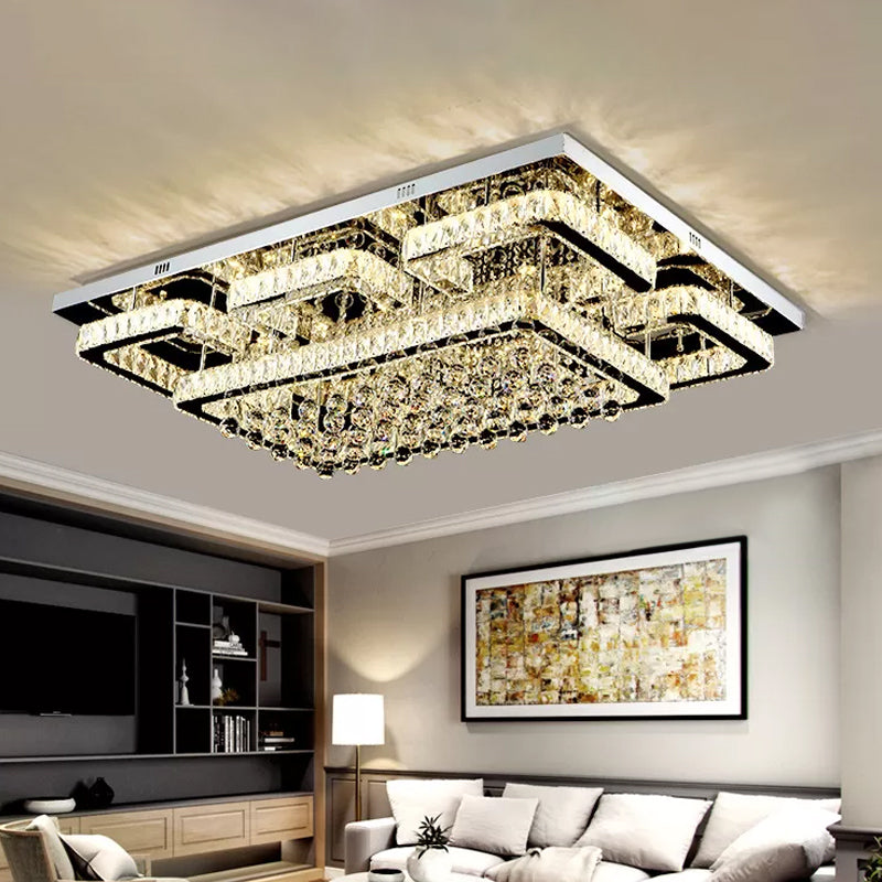 39.5"/47" W Rectangle Crystal Flush Mount Modern LED Ceiling Light in Stainless Steel, Warm/White/Natural Light