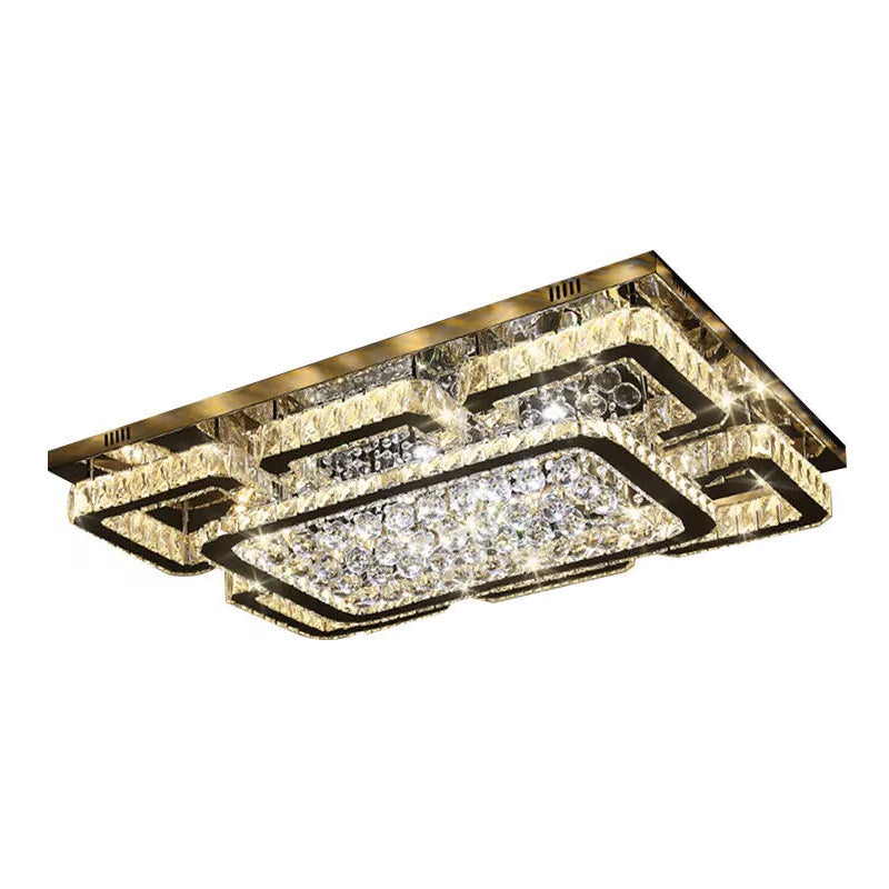 39.5"/47" W Rectangle Crystal Flush Mount Modernism Living Room LED Ceiling Light in Stainless Steel, Warm/White/Natural Light Clearhalo 'Ceiling Lights' 'Close To Ceiling Lights' 'Close to ceiling' 'Flush mount' Lighting' 2015687