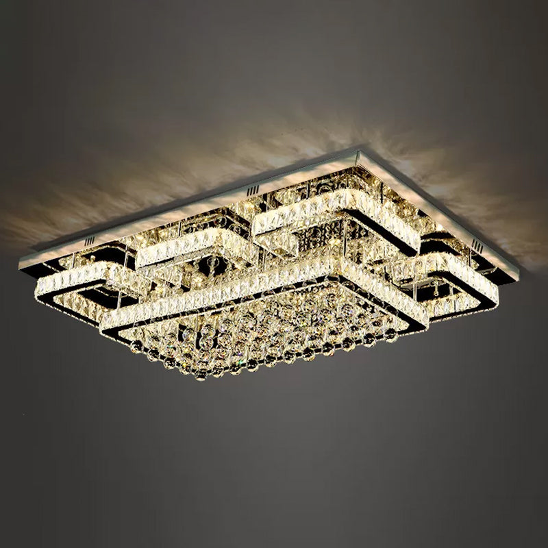 39.5"/47" W Rectangle Crystal Flush Mount Modern LED Ceiling Light in Stainless Steel, Warm/White/Natural Light