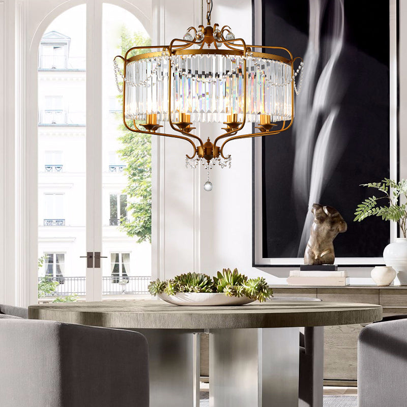 Faceted Crystal Chandelier Lamp Round Countryside Pendant Light Kit with Wire Cage for Living Room Clearhalo 'Ceiling Lights' 'Chandeliers' Lighting' options 2018241