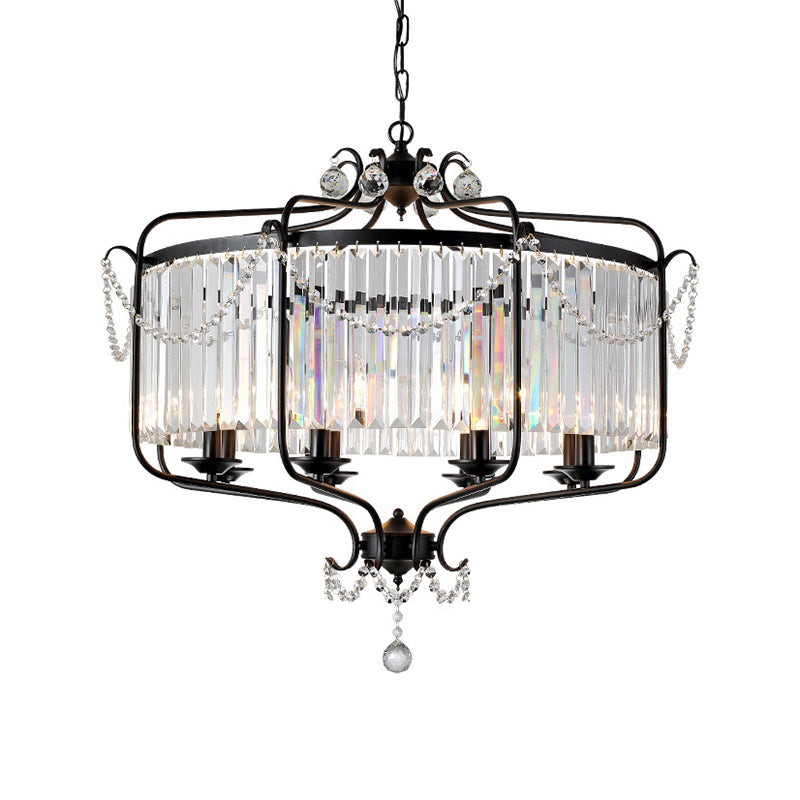 Faceted Crystal Chandelier Lamp Round Countryside Pendant Light Kit with Wire Cage for Living Room - 5/8 Lights, Taavita, Traditional Style, Clear Crystal Shade