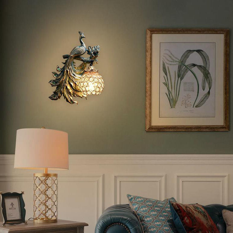 Taavita Vintage Peacock Resin 1-Light Wall Lamp