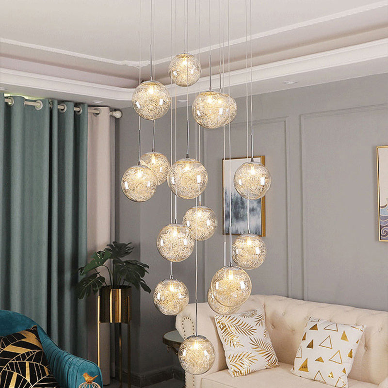 Clear Glass Spherical Multi Light Pendant Taavita Chrome Hanging Lamp for Stairs