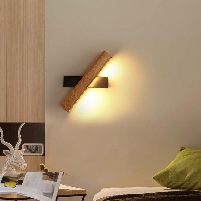 Linear Reading Wall Light Modern Wooden Rotatable LED Bedroom Sconce Lighting Fixture Clearhalo 'Modern wall lights' 'Modern' 'Wall Lamps & Sconces' 'Wall Lights' Lighting' 2038772