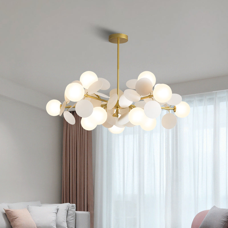 Brass Sphere Chandelier Lamp Contemporary Milky Glass Pendant Lighting Fixture with Multi-Circle Decoration Clearhalo 'Ceiling Lights' 'Chandeliers' 'Glass shade' 'Glass' 'Modern Chandeliers' 'Modern' Lighting' 2039460