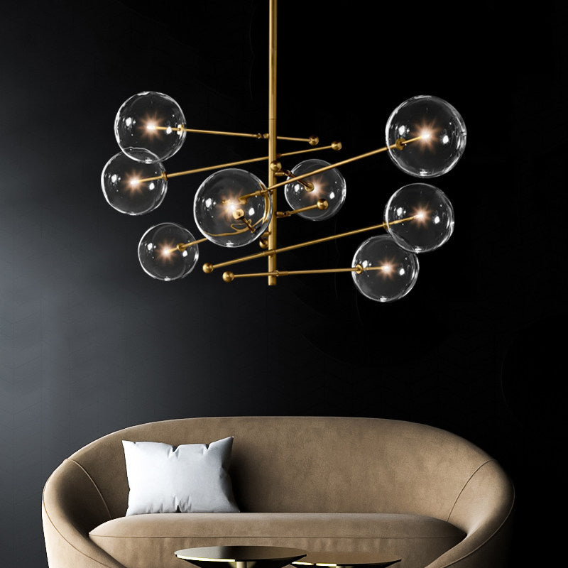 8 Lights Modern Dining Room Chandelier Lamp Simplicity Pendant Lamp with Clear Glass Spherical Shade