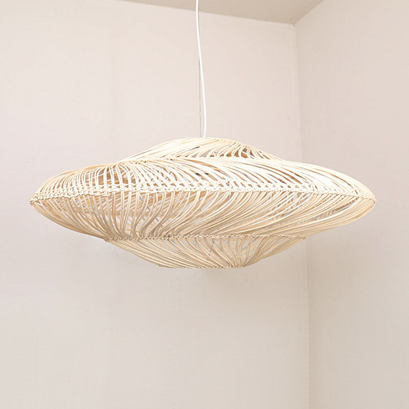 Creative Asian Flying Saucer Ceiling Light Rattan 1 Head Dining Room Suspension Pendant Clearhalo 'Ceiling Lights' 'Modern Pendants' 'Modern' 'Pendant Lights' 'Pendants' Lighting' 2044321