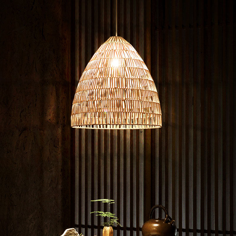 Taavita Shaped Rattan Hanging Ceiling Light Fixture - Single Wood Pendant Lighting