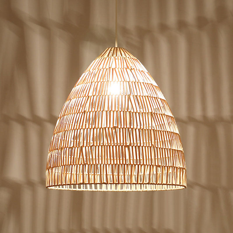 Taavita Shaped Rattan Hanging Ceiling Light Fixture - Single Wood Pendant Lighting