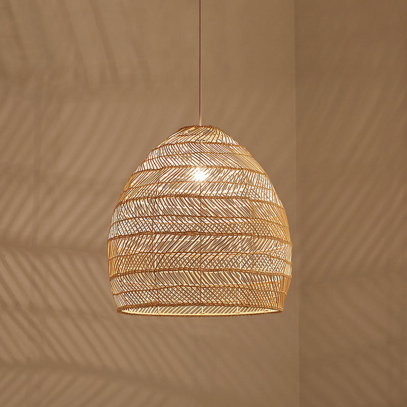 Rattan Cloche Pendant Ceiling Light Asian Single-Bulb Suspension Lighting over Dining Table Clearhalo 'Ceiling Lights' 'Pendant Lights' 'Pendants' Lighting' 2044396