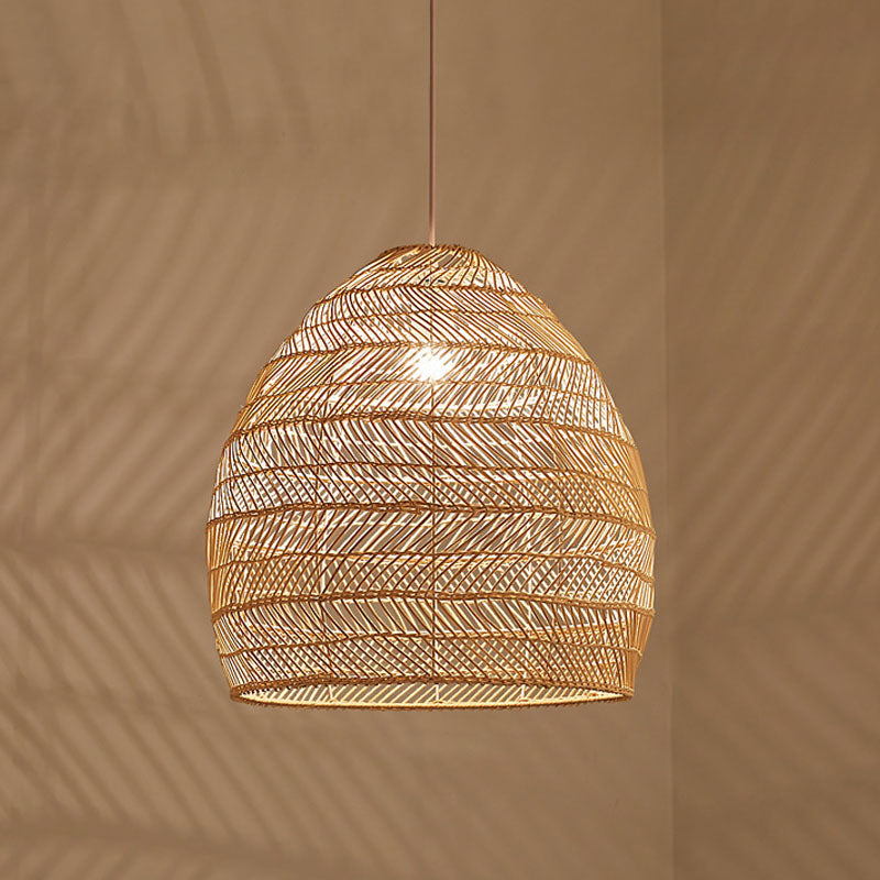 Rattan Cloche Pendant Ceiling Light Asian Single-Bulb Suspension Lighting over Dining Table Clearhalo 'Ceiling Lights' 'Pendant Lights' 'Pendants' Lighting' 2044404