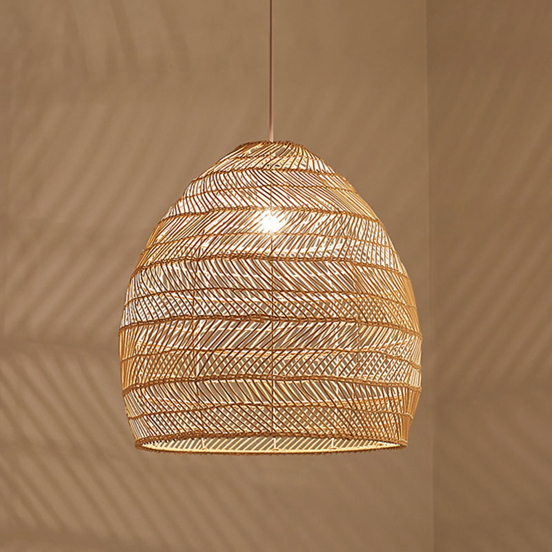 Rattan Cloche Pendant Ceiling Light Asian Single-Bulb Suspension Lighting over Dining Table Clearhalo 'Ceiling Lights' 'Pendant Lights' 'Pendants' Lighting' 2044407