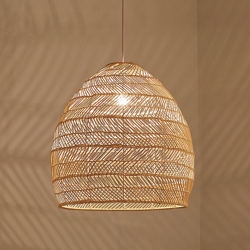 Rattan Cloche Pendant Ceiling Light Asian Single-Bulb Suspension Lighting over Dining Table Clearhalo 'Ceiling Lights' 'Pendant Lights' 'Pendants' Lighting' 2044398