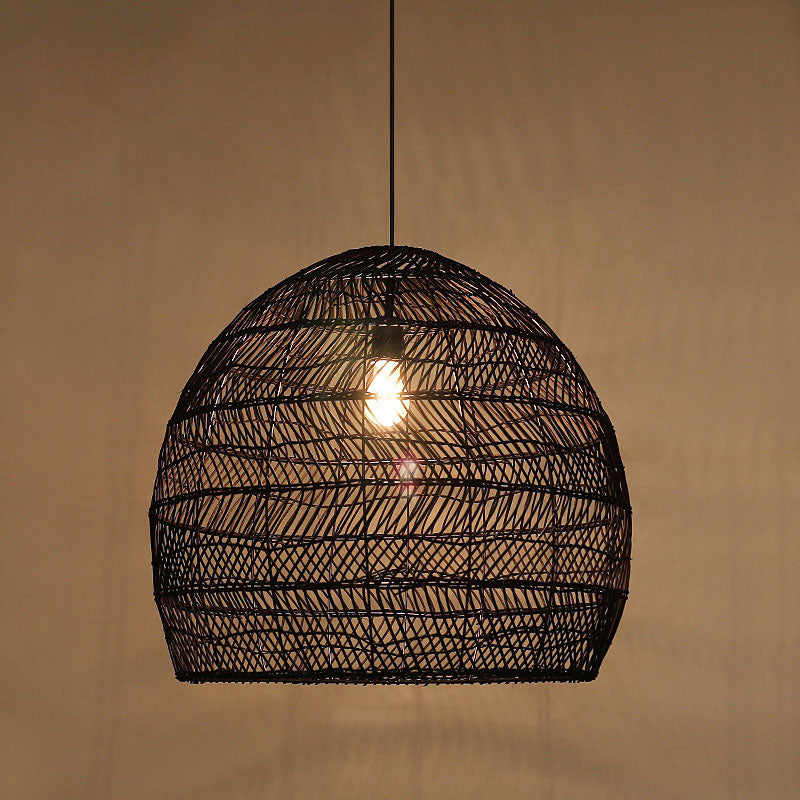 Rattan Cloche Pendant Ceiling Light Asian Single-Bulb Suspension Lighting over Dining Table Clearhalo 'Ceiling Lights' 'Pendant Lights' 'Pendants' Lighting' 2044411