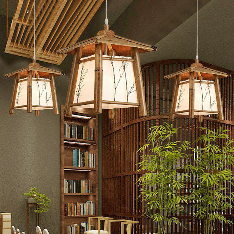 Taavita Bamboo 1-Light Ceiling Lamp Japanese Pendant Light Fixture in Wood