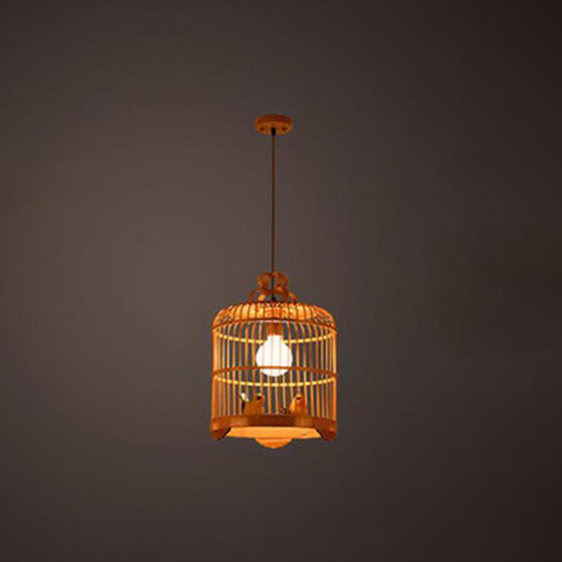 Handcrafted Bird Cage - Pendant Light Made of Lightweight Taavita Bamboo 1 Lamp Wood - Hanging Light Shade