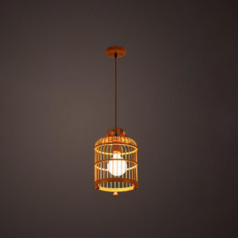 Handcrafted Bird Cage - Pendant Light Made of Lightweight Taavita Bamboo 1 Lamp Wood - Hanging Light Shade