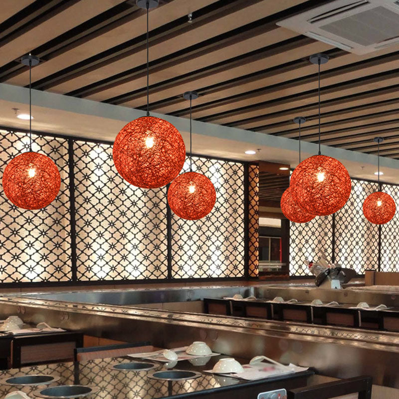 Handwoven Taavita Globe Pendant Lighting for Restaurants - 1 Bulb Asian Style Hanging Lamp Kit